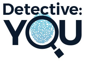 Detective: You logo with a magnifying glass over a fingerprint